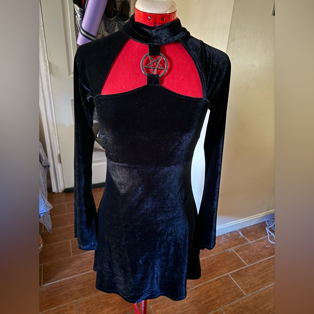 Killstar Black Velvet Dress with Pentagram Accent